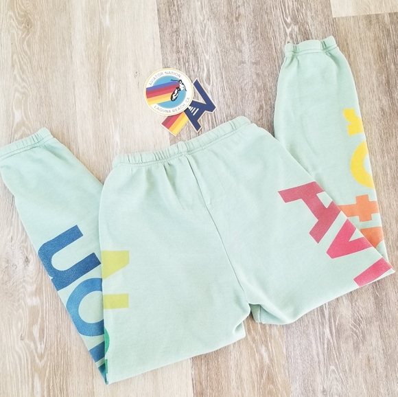 Aviator Nation 2 Sweatpants Jogger NWT Sage Rainbow Graphic Logo Drawstring XS - Picture 4 of 12